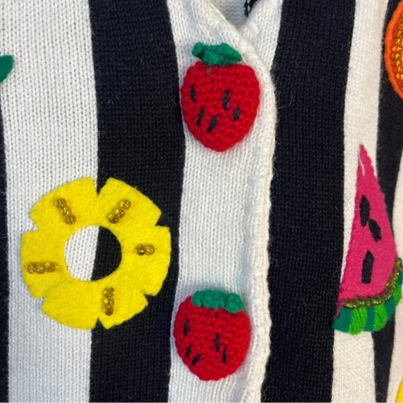 Vintage Michael Simon Embroidered Beaded Croch Fruit Short Sleeve Cardigan - Picture 4 of 6